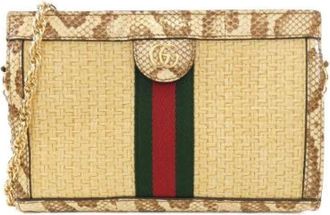 Gucci Pre-owned Mini Bags, female, Beige, Size: ONE SIZE Pre-owned Ophidia Raffia Python Shoulder Bag