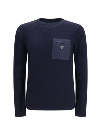 Prada Mens Sweater Virgin Wool Blue Fleece (ovis Aries)