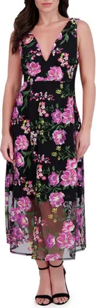 Siena My Balconia Embroidered Mesh Midi Dress in Black Multi at Nordstrom Rack, Size 12