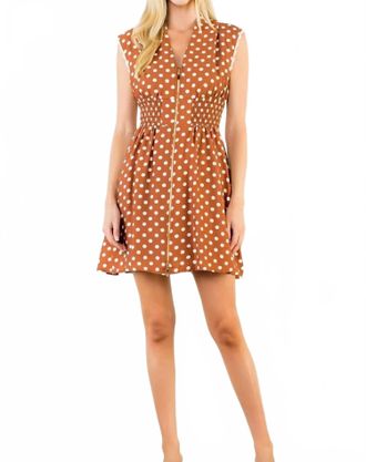 THML Clothing Tate Polka Dot Zipper Dress In Brown