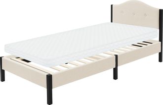 ML Design Ml-design Cama Tapizada Individual 90x200 Cm Con Colch&oacute;n 10cm, Estructura Con Cabecero Y Somier Robusto De L&aacute;minas Con Armaz&oacute;n De Acero Y Tejido De Li