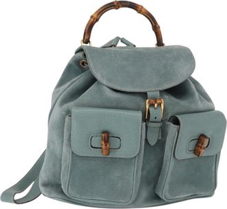 Gucci Vintage Bamboo Backpack Suede Turquoise Suede Backpack Bag (Pre-Owned)