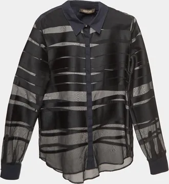 Roberto Cavalli Black Stripe Silk Blend Sheer Shirt