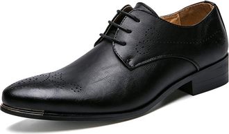 Generic Shoes Dress Oxford for Men Lace Up 3-Eye Synthetic Leather Pointed Toe Derby Shoes Anti-Slip Rubber Sole Non Slip Resistant Block Heel Classic(Black,8