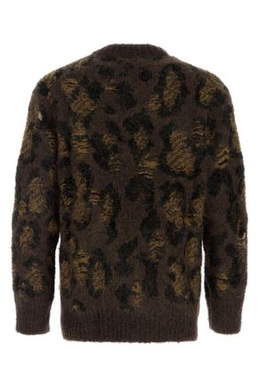 Junya Watanabe Mens Embroidered Wool Blend Sweater Brown Maglieria