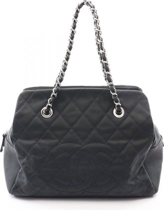 Chanel Matelasse Black Leather Handbag Tote Bag (Pre-Owned)