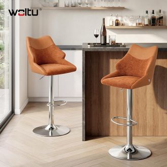 Woltu Woltu Juego De 2 Taburetes Altos De Bar Modernos - Dise&ntilde;o En Chenilla Y Pu, Giro De 360&deg;, Altura Regulable - Marr&oacute;n