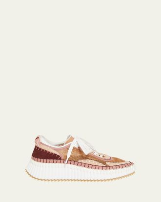 Chlo&eacute; Nama Colorblocked Mesh and Mixed Leather Platform Sneakers