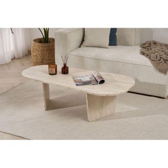 Dmora Mesa De Centro Dozza, Forma Ovalada, Tapa De Madera Aglomerada, Color Blanco, 130x65x40h Cm M&aacute;rmol Blanco