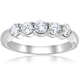 Pompeii3 1/2ct Round Diamond Wedding Ring 14K White Gold Five Stone Size Selectable