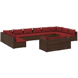 vidaXL Set Muebles De Jard&iacute;n 12 Pzas Y Cojines Rat&aacute;n Sint&eacute;tico Marr&oacute;n Vidaxl