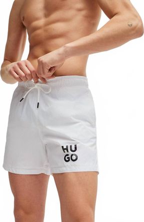 HUGO BOSS Mens Block Logo Paol Swim Trunk Shorts In White