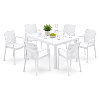 Dmora Set De Sal&oacute;n Exterior Matarene, Sala Al Aire Libre 6 Plazas, Mesa Hecha En Italia, Impermeable Repelente Al Agua, Blanco