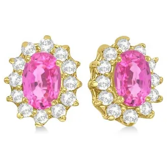Allurez Oval Pink Sapphire & Diamond Accented Earrings 14k in 2.05Ct/yellow Gold at Nordstrom