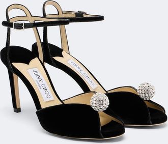 Jimmy Choo London Sandalias Sacora de terciopelo con cristales