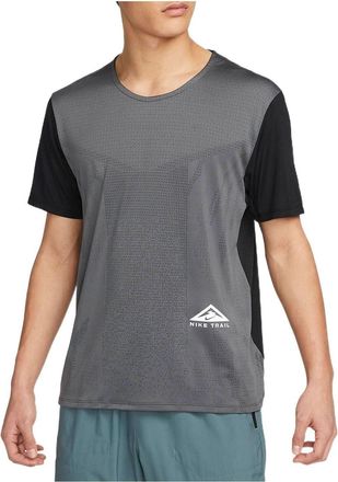 Nike Mens Nike Colorblock Running Sports Training Breathable Round Neck Short Sleeve Black Gray T-Shirt DM4647-010