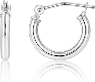 MAX + STONE 14k Yellow or White Gold 2mm Thick Tube Hoop Earrings 12MM to 50MM