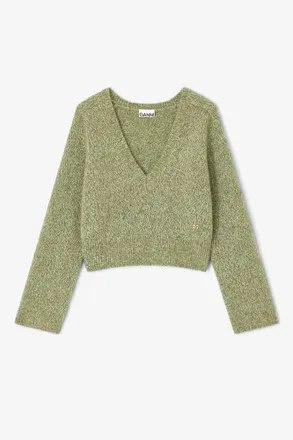Ganni Green V-neck Sweater - Size XL Wool