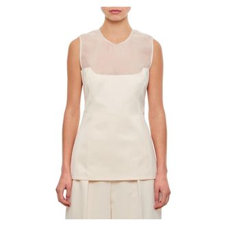 Khaite Sleeveless Tops, female, White, XS, Cotton Blend Top