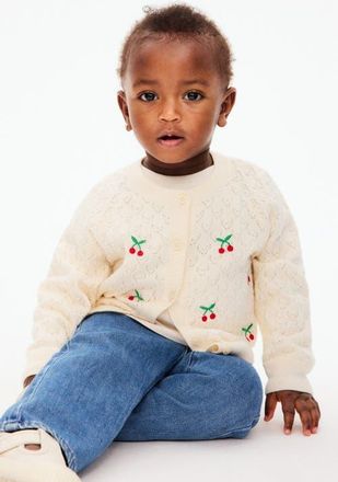 H&M Embroidered-detail Cardigan in Light Beige/cherries at Nordstrom, Size 12-18M