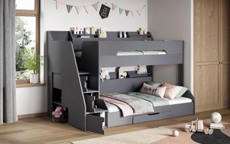 Flair Slick Staircase Triple Bunk Bed with Storage in Grey | Size: Single