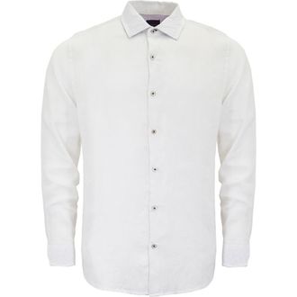 Lords of Harlech Uomo Solid Long Sleeve Fine Linen Shirt in Laurent White at Nordstrom, Size Xx-Large