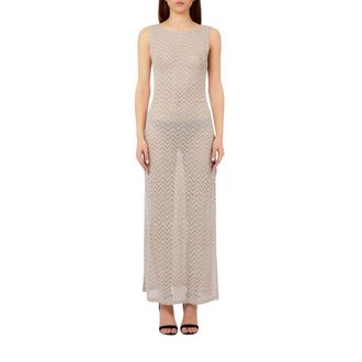 Liu Jo Knitted Dresses, female, Beige, Size: XL Chevron Knitted Side-Slit Dress