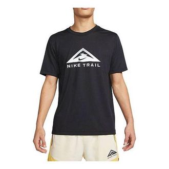 Nike Mens Nike Dri-FIT Alphabet Pattern Printing Quick Dry Trail Running Sports Short Sleeve Black T-Shirt DM5424-010