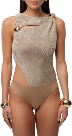JLUXLABEL Luminous Sweater Bodysuit in Gold at Nordstrom, Size X-Large