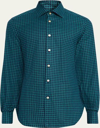 Kiton Mens Cotton Gingham Check Modern-Fit Sport Shirt