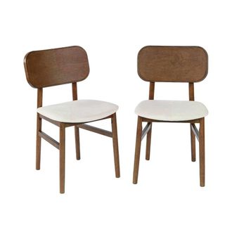 Sweeek Silla vintage de madera de hevea y tela, set de 2, nogal