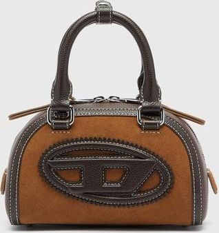 Diesel 1DR Dome - Small bowling bag in suede and grainy PU - Crossbody Bags - Woman - Brown