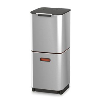 Joseph Joseph Cubo Para Residuos Y Reciclaje Totem Compact De Joseph Joseph - Acero Inoxidable, 40 l, Dise&ntilde;o Vertical Con Dos Compartimentos De 20 l, Caddy Extra&iacute;bl