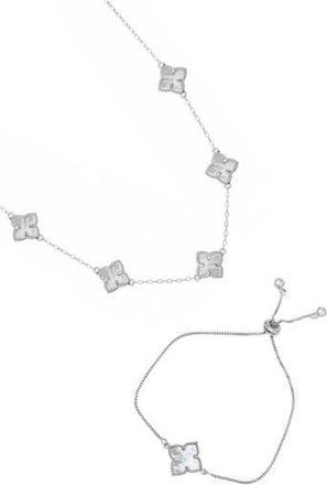 Adornia Mother-of-Pearl Clover Station Necklace & Bracelet Set in White/Silver at Nordstrom Rack