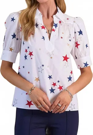 Current Air Star Printed Short Sleeve Blouse In Multi