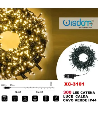 Trade Shop Trade Shop - Cadena De Luz 300 Leds Luci&eacute;rnagas Luz C&aacute;lida Cable Verde Ip44 Xc-3101
