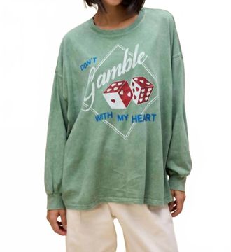 Daydreamer Dont Gamble With My Heart Long Sleeve Sweater In Stone Green Acid