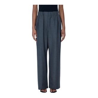 Jil Sander Wool Pinstripe Trousers - female - Jil Sander - Wide Trousers - Gray - XS - Trousers