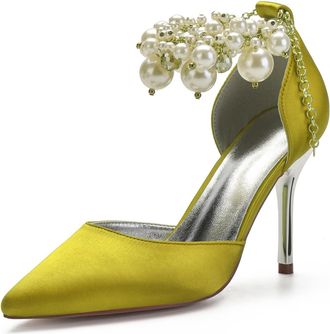 Miyoopark Womens High Heel Wedding Shoes Beaded Elegant Formal Party Pumps M528 Yellow UK 7.5