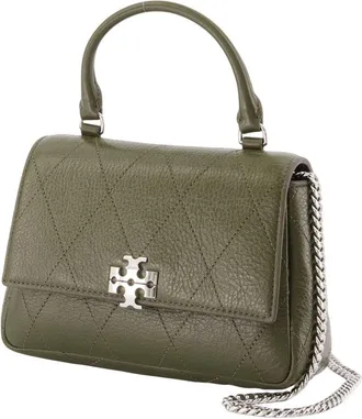 Tory Burch Womens Wallet On Chain Charlie Top Handle - Tory Burch Leather Khaki Calfskin Bags Wallets-On-Chain
