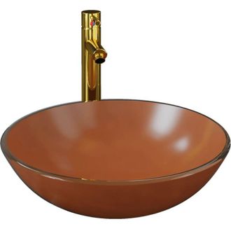 vidaXL Lavabo De Ba&ntilde;o Grifo Y Desag&uuml;e De Empuje Vidrio Templado Marr&oacute;n Vidaxl