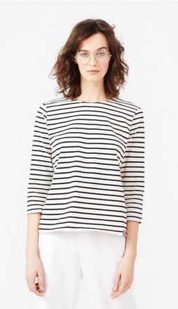 Kule Womens Classic Three-Quarter Sleeves T-Shirt In Cream Navy