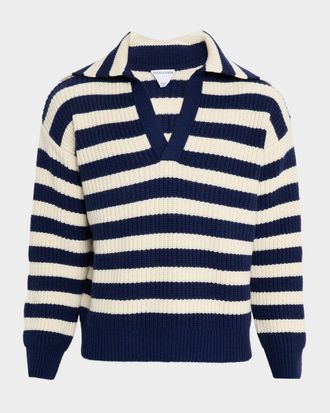 Bottega Veneta Men & apos;s Wool and Cashmere Stripe Knit Johnny-Collar Sweater