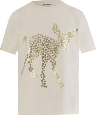J.W.Anderson Ivory Cotton T-Shirt with Animal Stars Appliqu&eacute;
