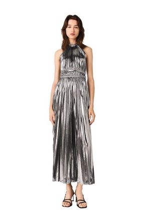 Maje Pleated maxi dress in Silver at Nordstrom, Size 42 Eu