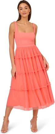 Adrianna Papell Womens Knit And Mesh Midi Dress - Pink - Size 12 UK