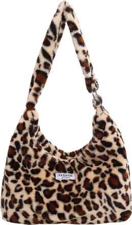 Generic garhomtur Leopard Print Faux Fur Tote Bag for Women, Soft Fuzzy Crossbody Shoulder Bag, Fluffy Y2K Tote Bag, Plush Hobo Purse for Shopping Dating Trav