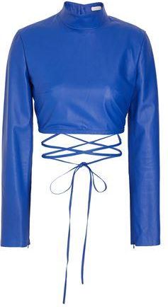 8 by YOOX LEATHER MOCK-NECK CROP TOP