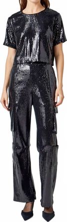 endless rose Sequins Cropped Top In Black