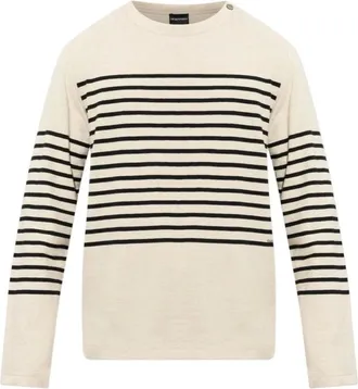 Emporio Armani Gestreepte trui met ronde hals - Heren - Tops - Wit - Maat: S